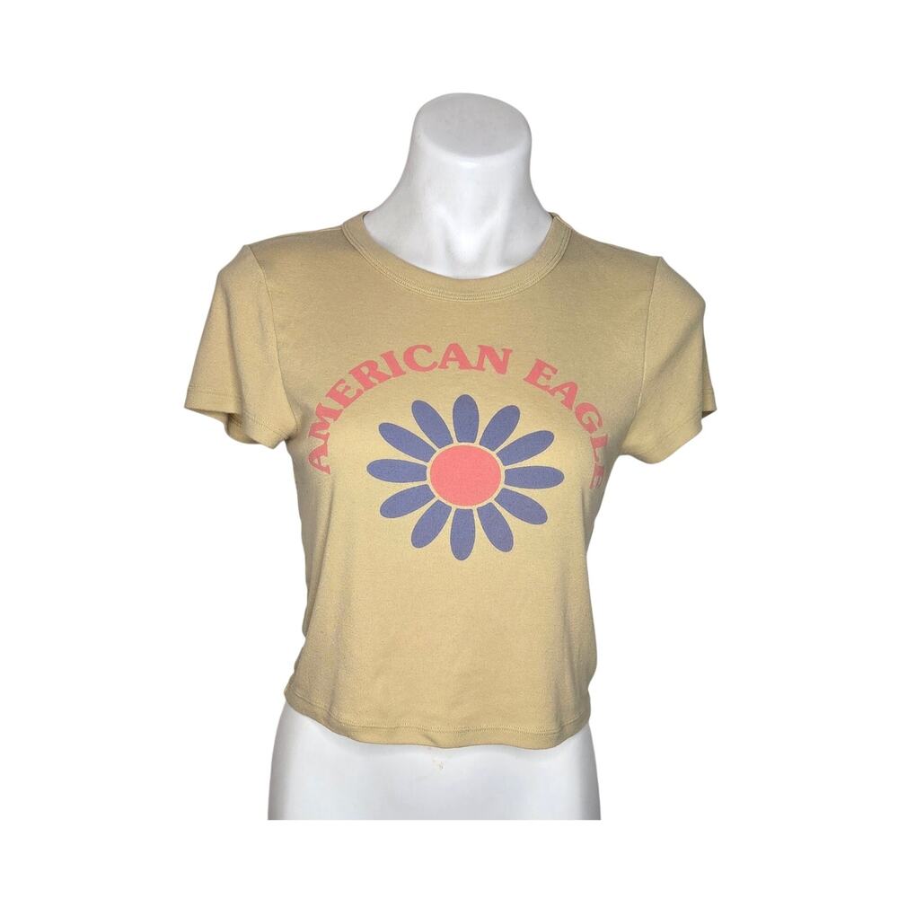 AMERICAN EAGLE Short Sleeve Cropped Tee Daisy Print Size Large